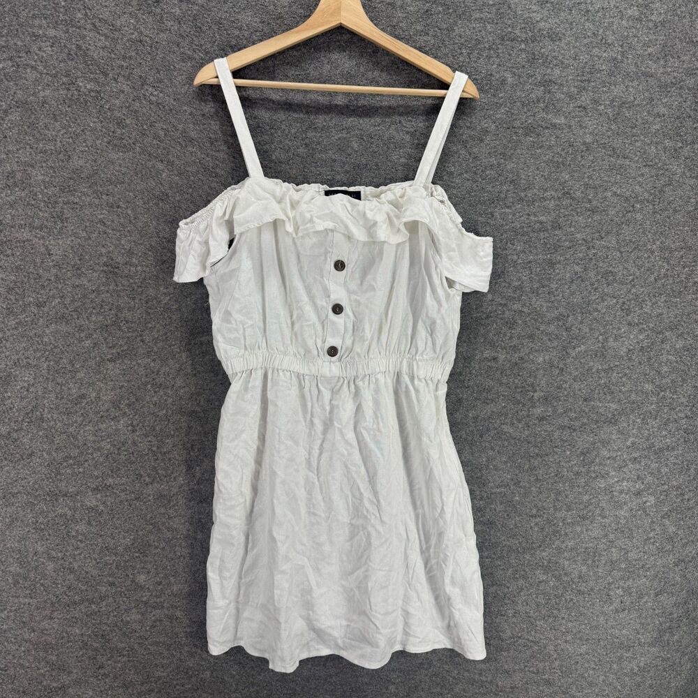 New Faded Rose Mini Dress Women XL White Short Sleeveless Linen Elastic Waist